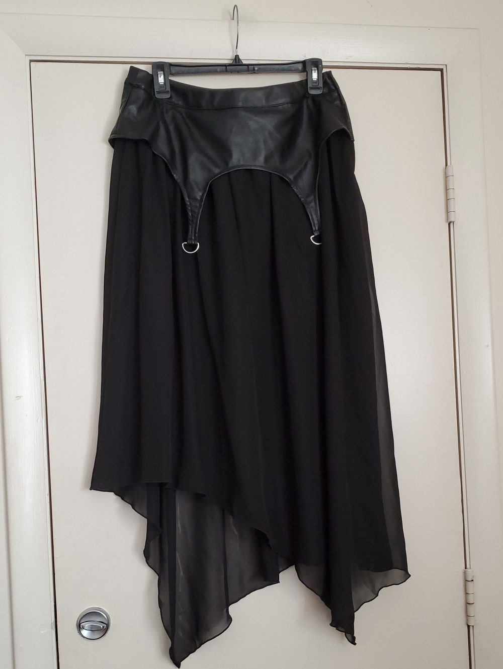 Hot Topic Black Asymmetrical Chiffon Skirt with Faux Leather Waist